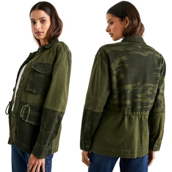 NEW RAILS Evan Button Front Jacket Camo Patchwork Denim Olive Women's Size XS - Picture 1 of 12